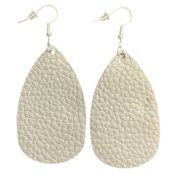 Silver Textured Leather Teardrop Earrings - Picture 2 of 3